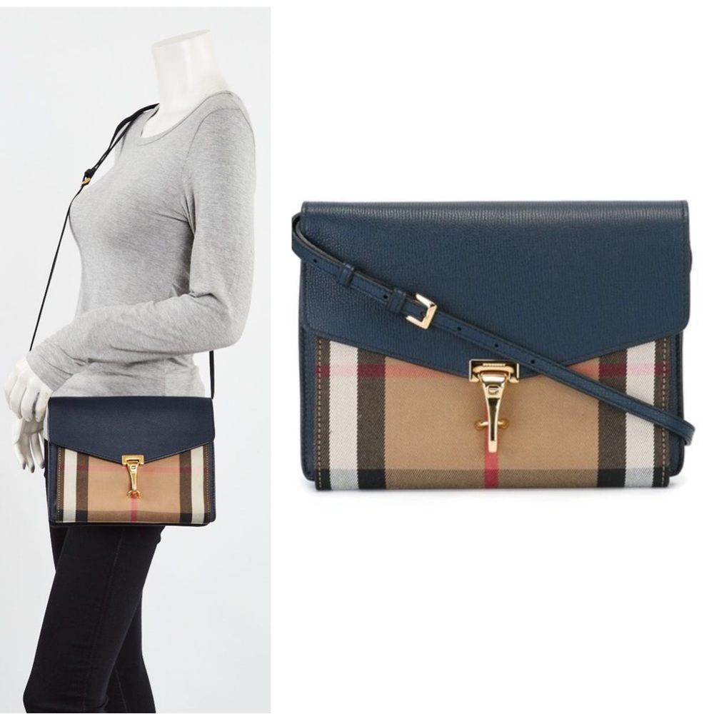 💯 Authentic Burberry Macken Navy Crossbody Shoulder Bag Purse RARE